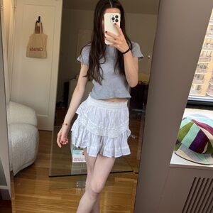 Loveshackfancy tiered lace mini skirt